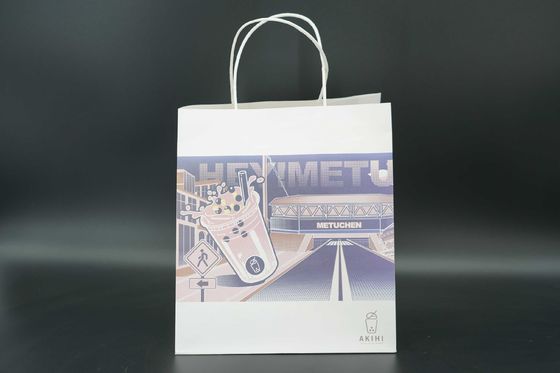 White Unique Custom Printed Paper Bags Recyclable Extra Large Bottom