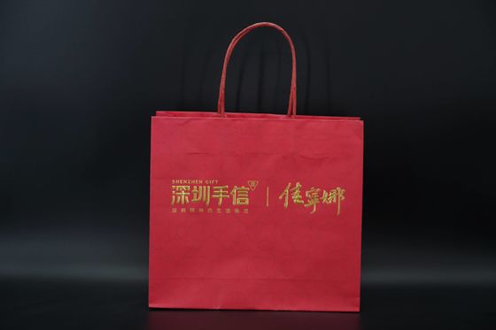 recycled Eco Paper Bags Hot Stamping Red Kraft Bags With Handles Twisted