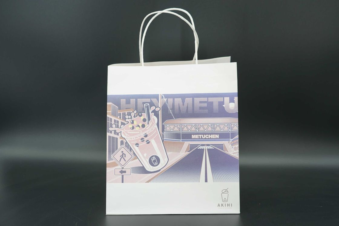White Unique Custom Printed Paper Bags Recyclable Extra Large Bottom