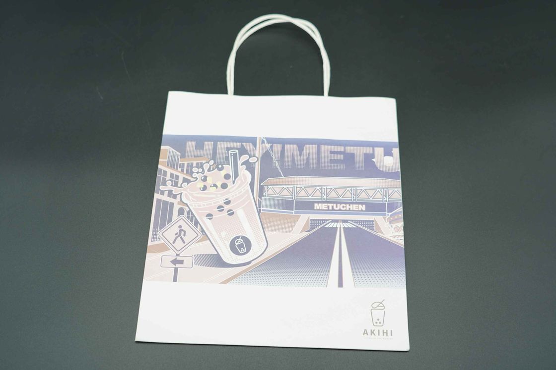 White Unique Custom Printed Paper Bags Recyclable Extra Large Bottom