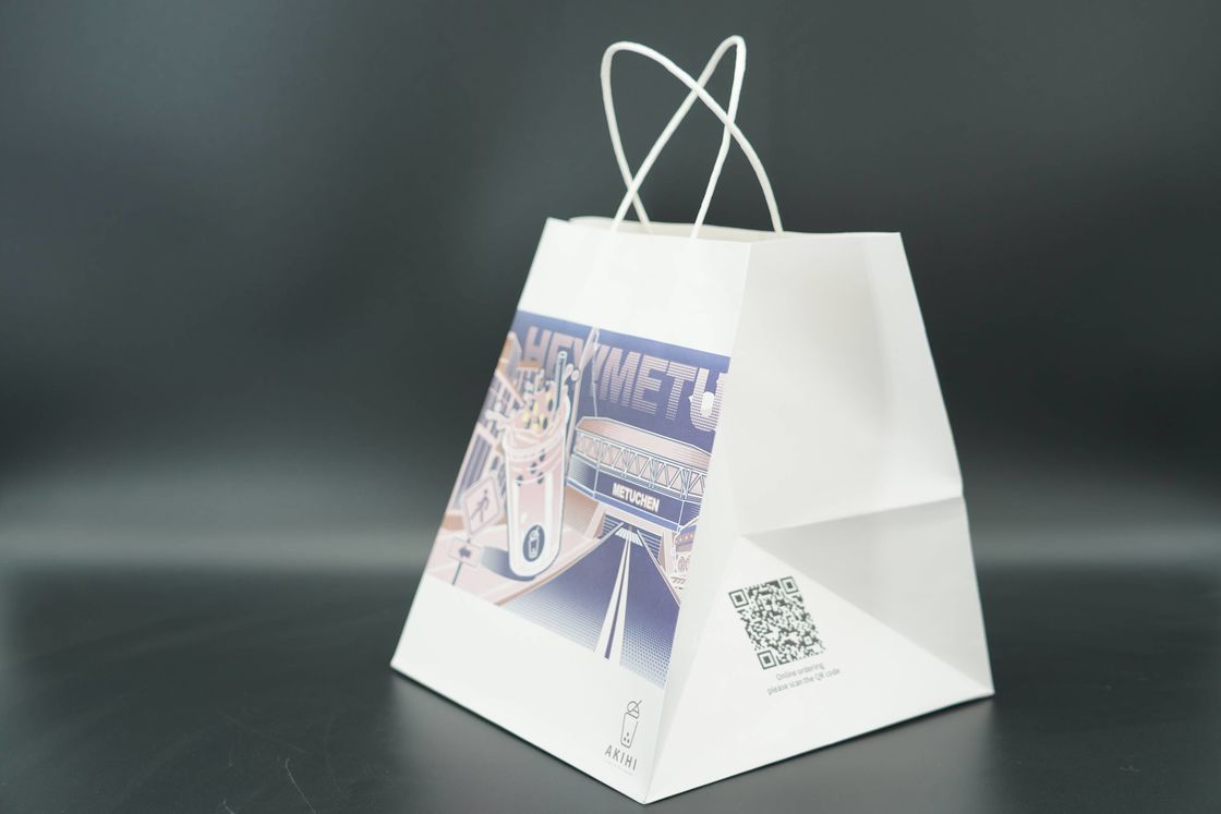 White Unique Custom Printed Paper Bags Recyclable Extra Large Bottom