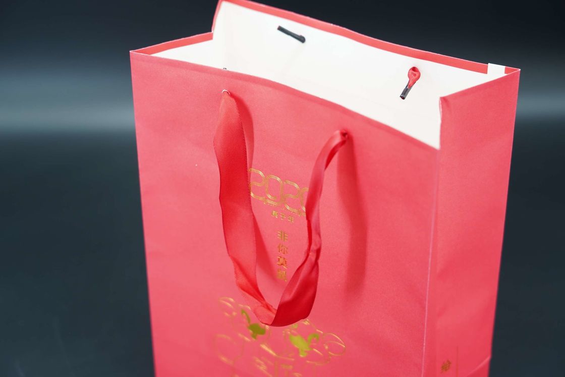 Reusable Kraft Shopping Paper Bags With Ribbon Handles Printing Design