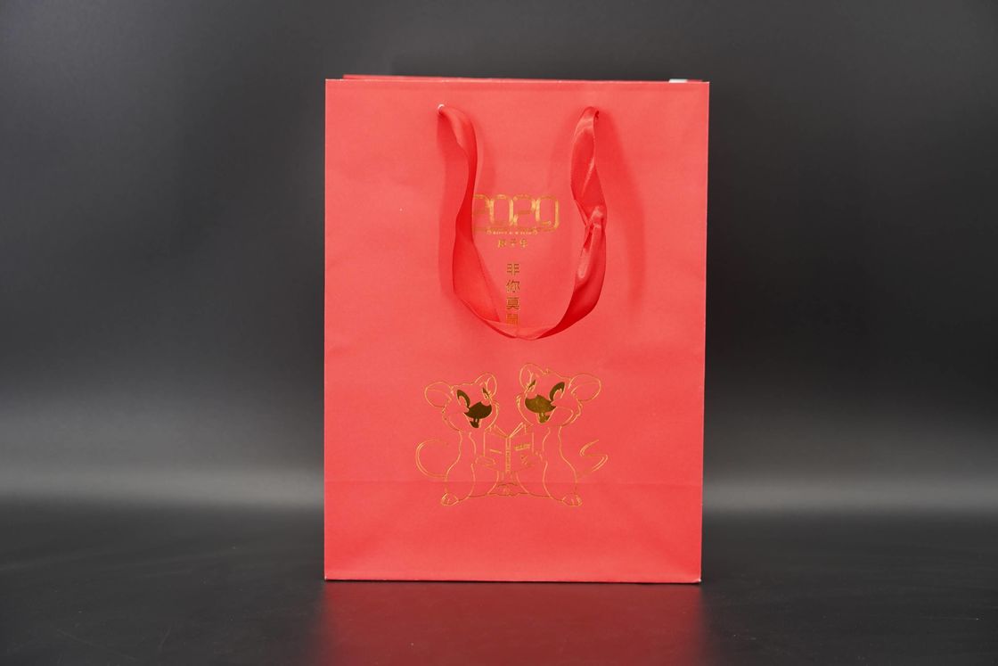 Reusable Kraft Shopping Paper Bags With Ribbon Handles Printing Design
