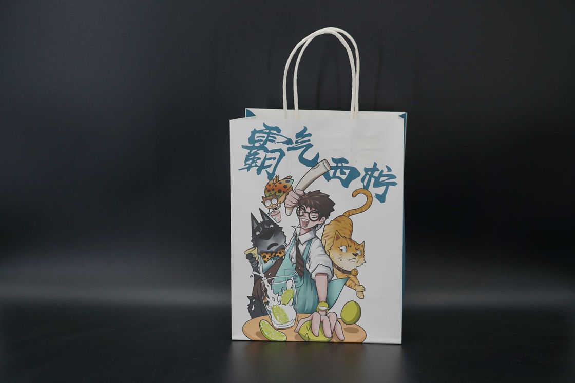 Lightweight Printed Twisted Handle Paper Bags Juice Takeaway Paper Bags
