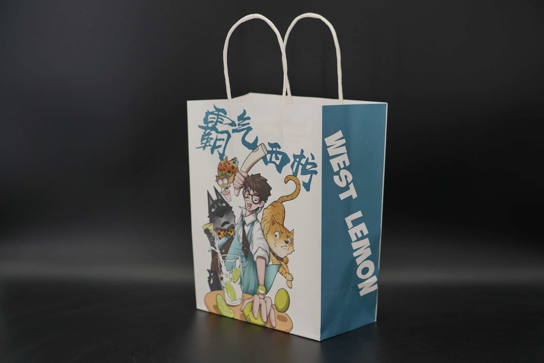 Lightweight Printed Twisted Handle Paper Bags Juice Takeaway Paper Bags
