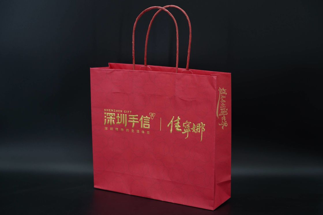 recycled Eco Paper Bags Hot Stamping Red Kraft Bags With Handles Twisted