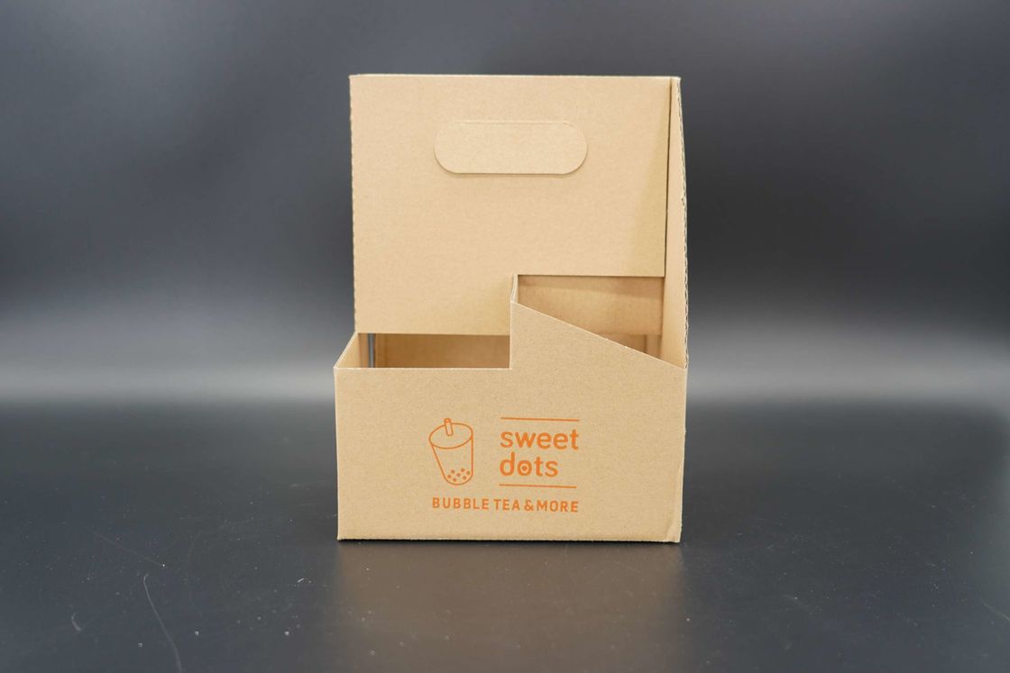 Wholesale Kraft Corrugated Paper 4 Cup Carriers Paper Cup Holder Tray With Handle