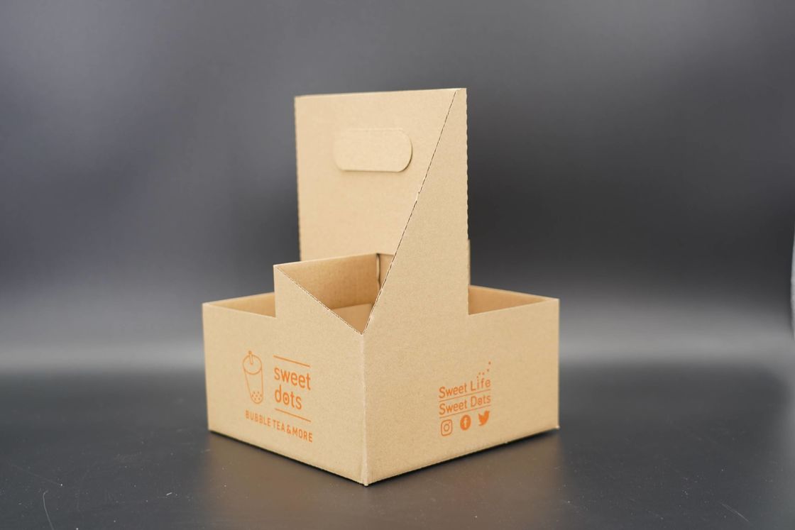 Wholesale Kraft Corrugated Paper 4 Cup Carriers Paper Cup Holder Tray With Handle