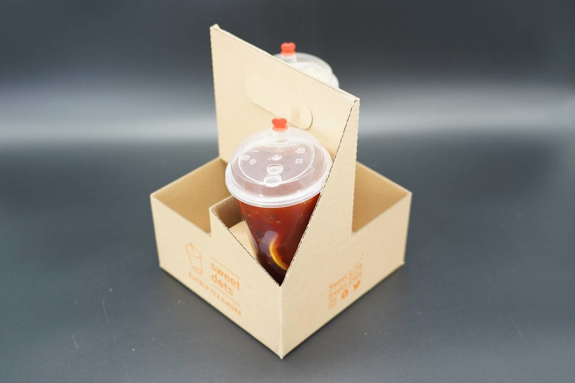 Wholesale Kraft Corrugated Paper 4 Cup Carriers Paper Cup Holder Tray With Handle