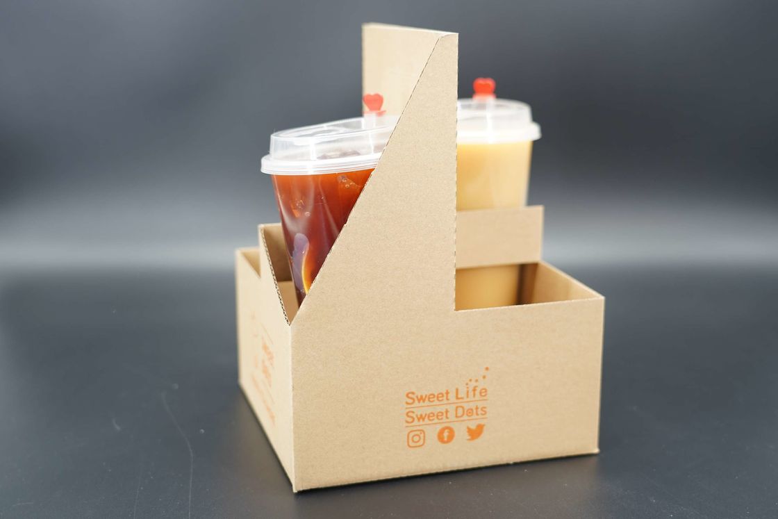 Wholesale Kraft Corrugated Paper 4 Cup Carriers Paper Cup Holder Tray With Handle