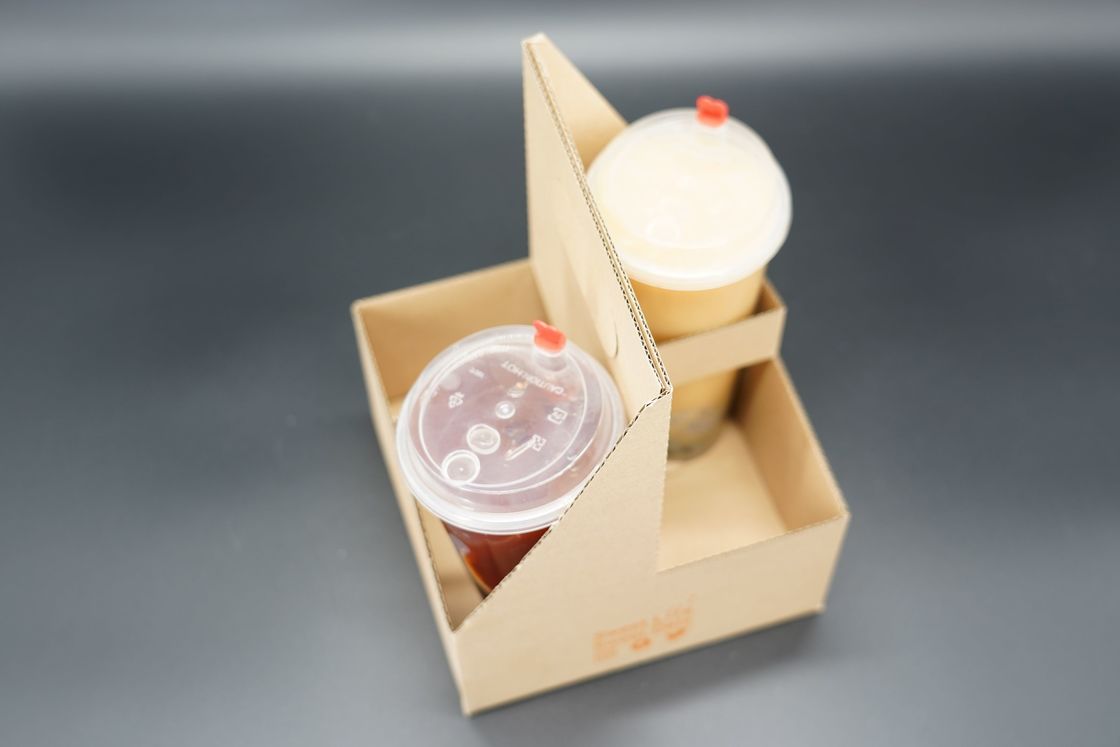 Wholesale Kraft Corrugated Paper 4 Cup Carriers Paper Cup Holder Tray With Handle