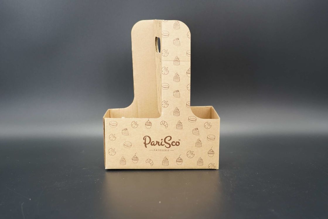 Custom Eco Friendly Disposable Paper Take Out Coffee Cup Drink Carriers 2 4 Pack Paper Cup Holder with Handle