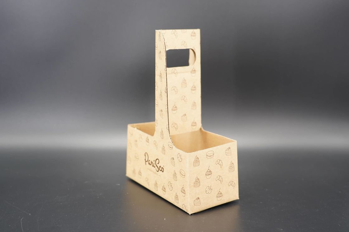 Custom Eco Friendly Disposable Paper Take Out Coffee Cup Drink Carriers 2 4 Pack Paper Cup Holder with Handle