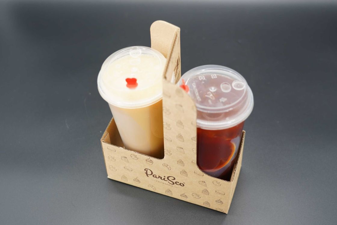 Custom Eco Friendly Disposable Paper Take Out Coffee Cup Drink Carriers 2 4 Pack Paper Cup Holder with Handle