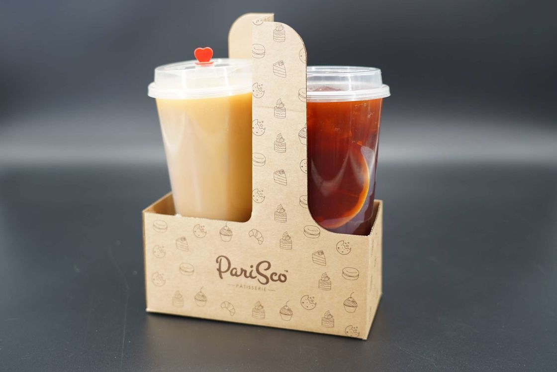 Custom Eco Friendly Disposable Paper Take Out Coffee Cup Drink Carriers 2 4 Pack Paper Cup Holder with Handle